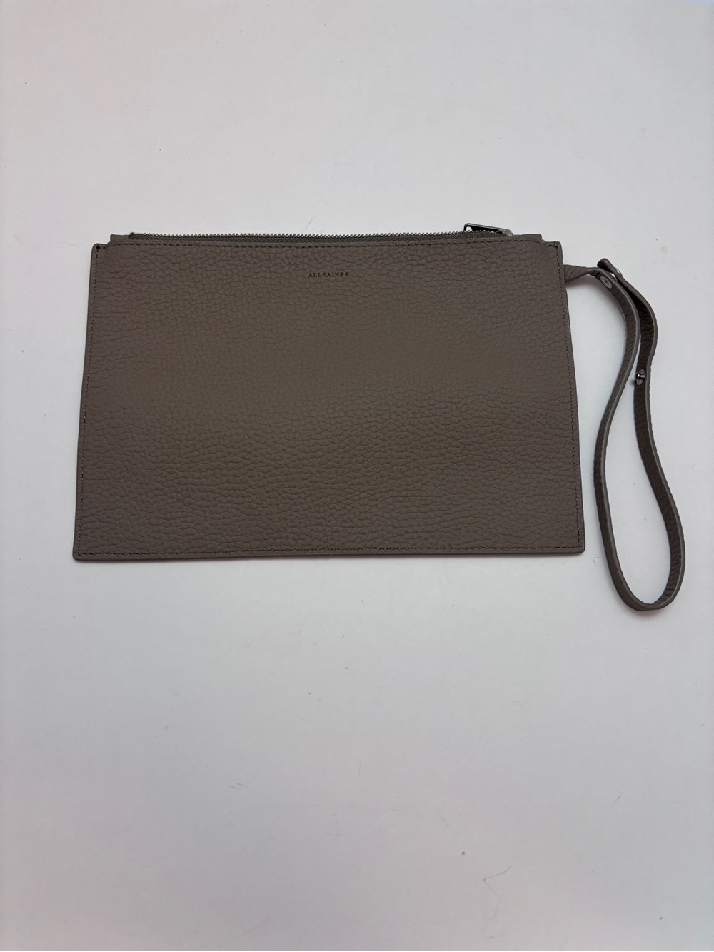 All Saints Leather Wristlet Clutch Gray